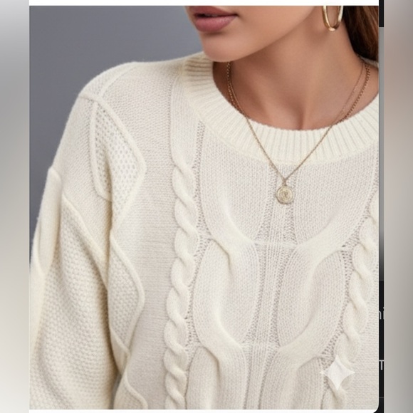 Cable Knit Drop Shoulder Crop Sweater - Picture 2 of 6